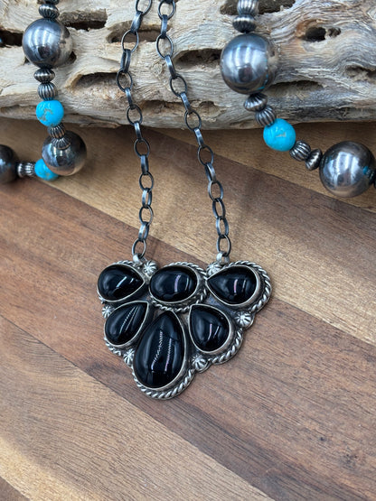 Black Onyx Half Cluster Necklace #1 by Augustine Largo, Navajo