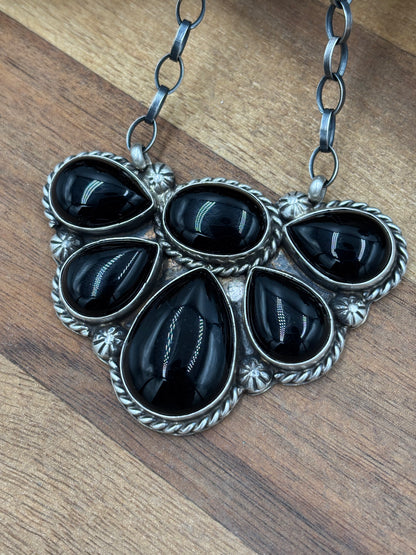 Black Onyx Half Cluster Necklace #1 by Augustine Largo, Navajo
