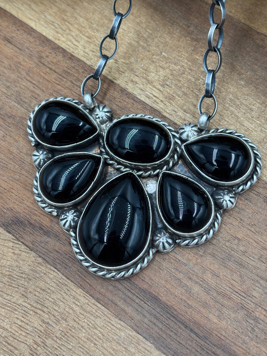 Black Onyx Half Cluster Necklace #1 by Augustine Largo, Navajo