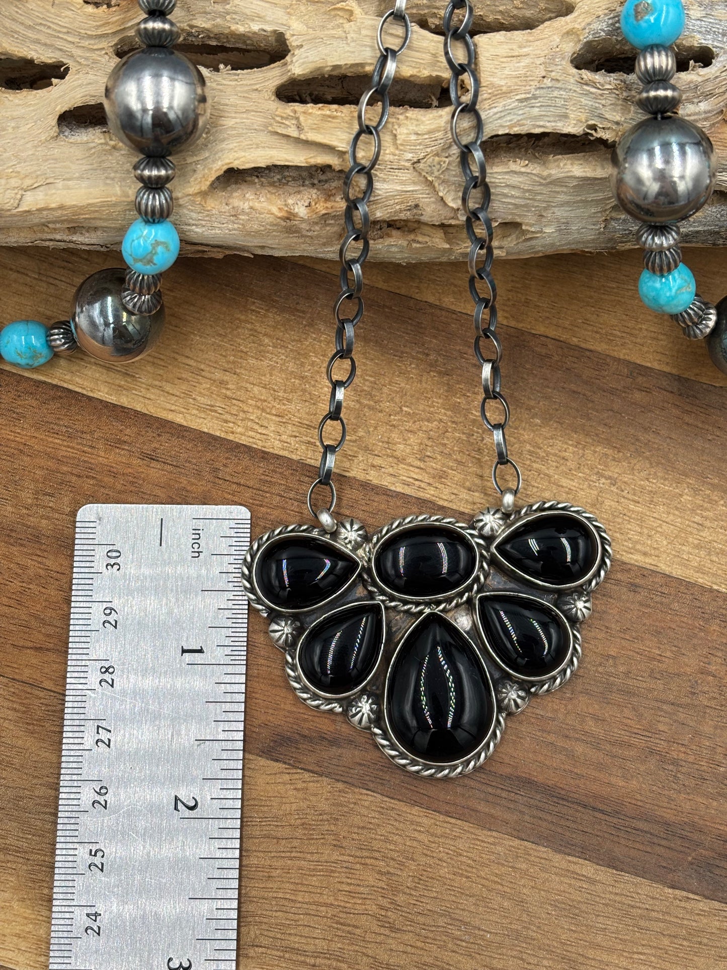 Black Onyx Half Cluster Necklace #1 by Augustine Largo, Navajo