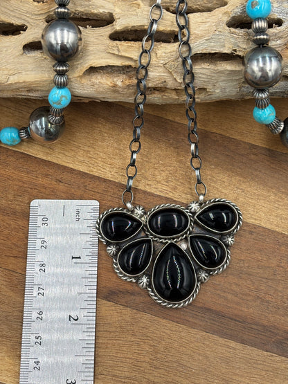 Black Onyx Half Cluster Necklace #1 by Augustine Largo, Navajo