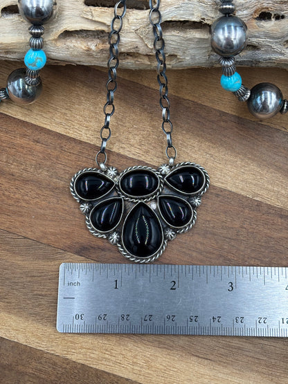 Black Onyx Half Cluster Necklace #1 by Augustine Largo, Navajo