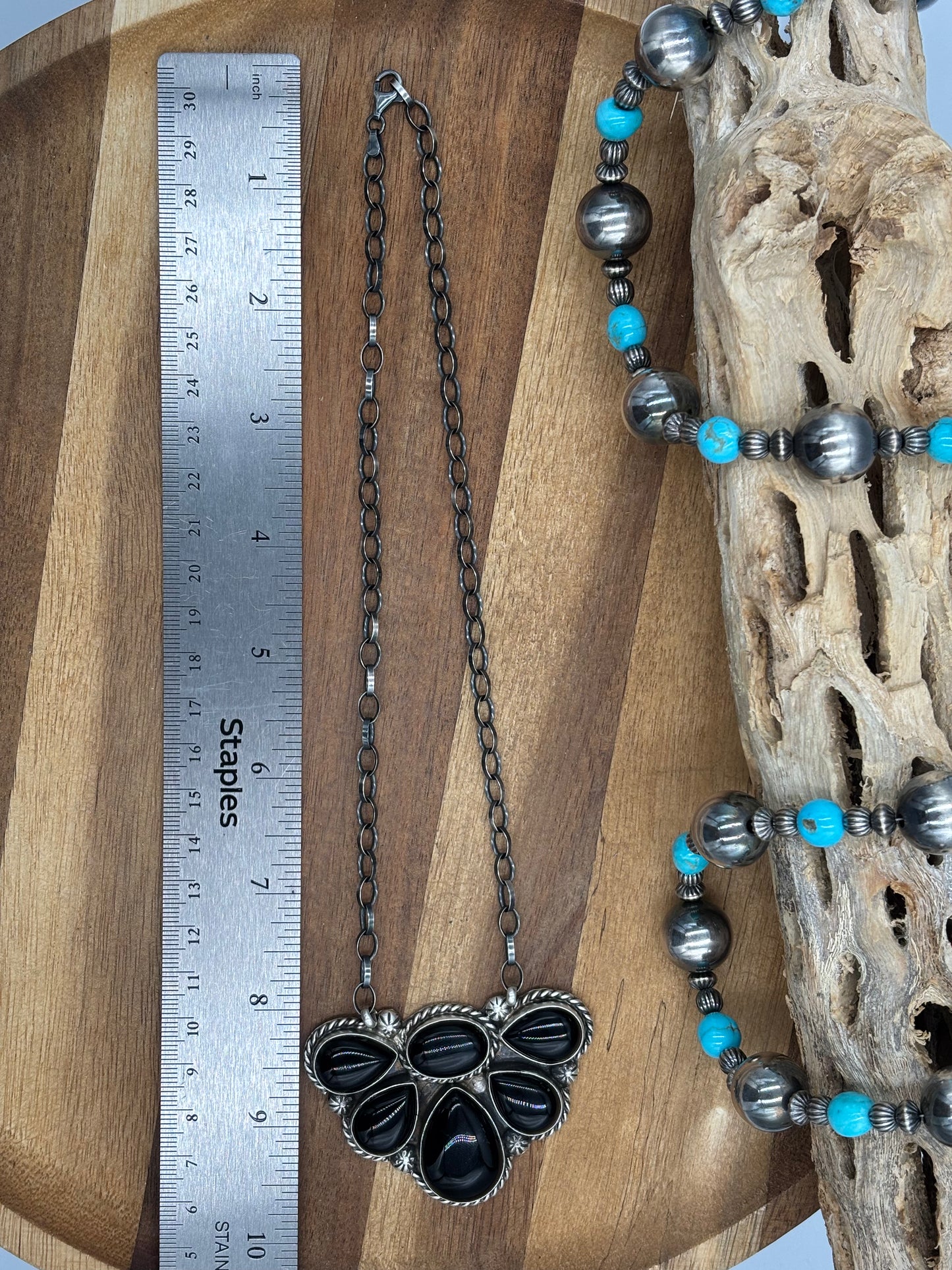 Black Onyx Half Cluster Necklace #1 by Augustine Largo, Navajo