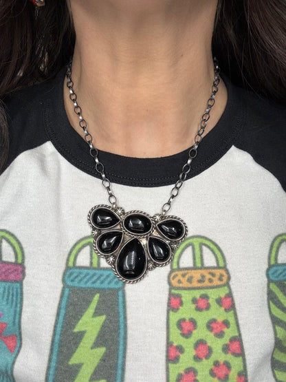 Black Onyx Half Cluster Necklace #1 by Augustine Largo, Navajo