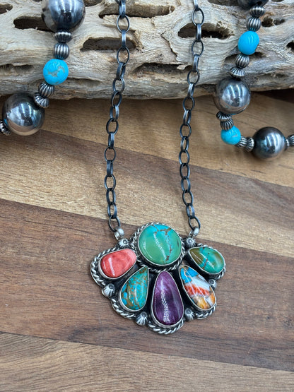 Mixed Stone Half Cluster Necklace #3 by Augustine Largo, Navajo
