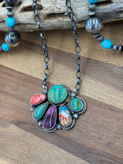 Mixed Stone Half Cluster Necklace #3 by Augustine Largo, Navajo