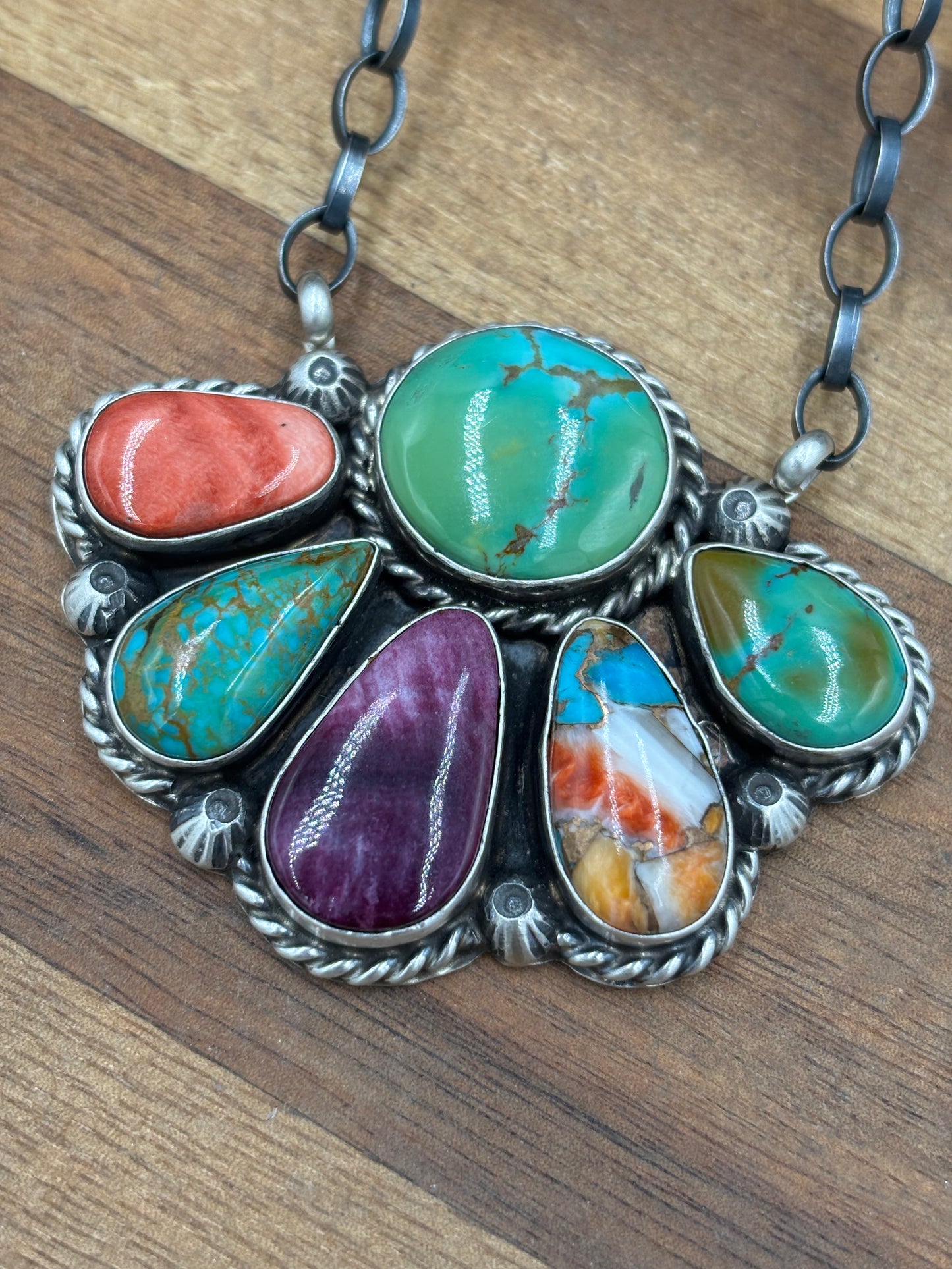 Mixed Stone Half Cluster Necklace #3 by Augustine Largo, Navajo
