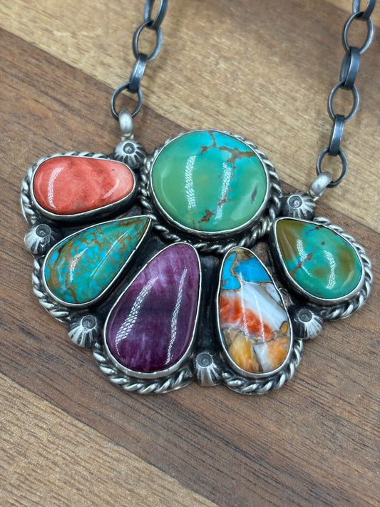 Mixed Stone Half Cluster Necklace #3 by Augustine Largo, Navajo