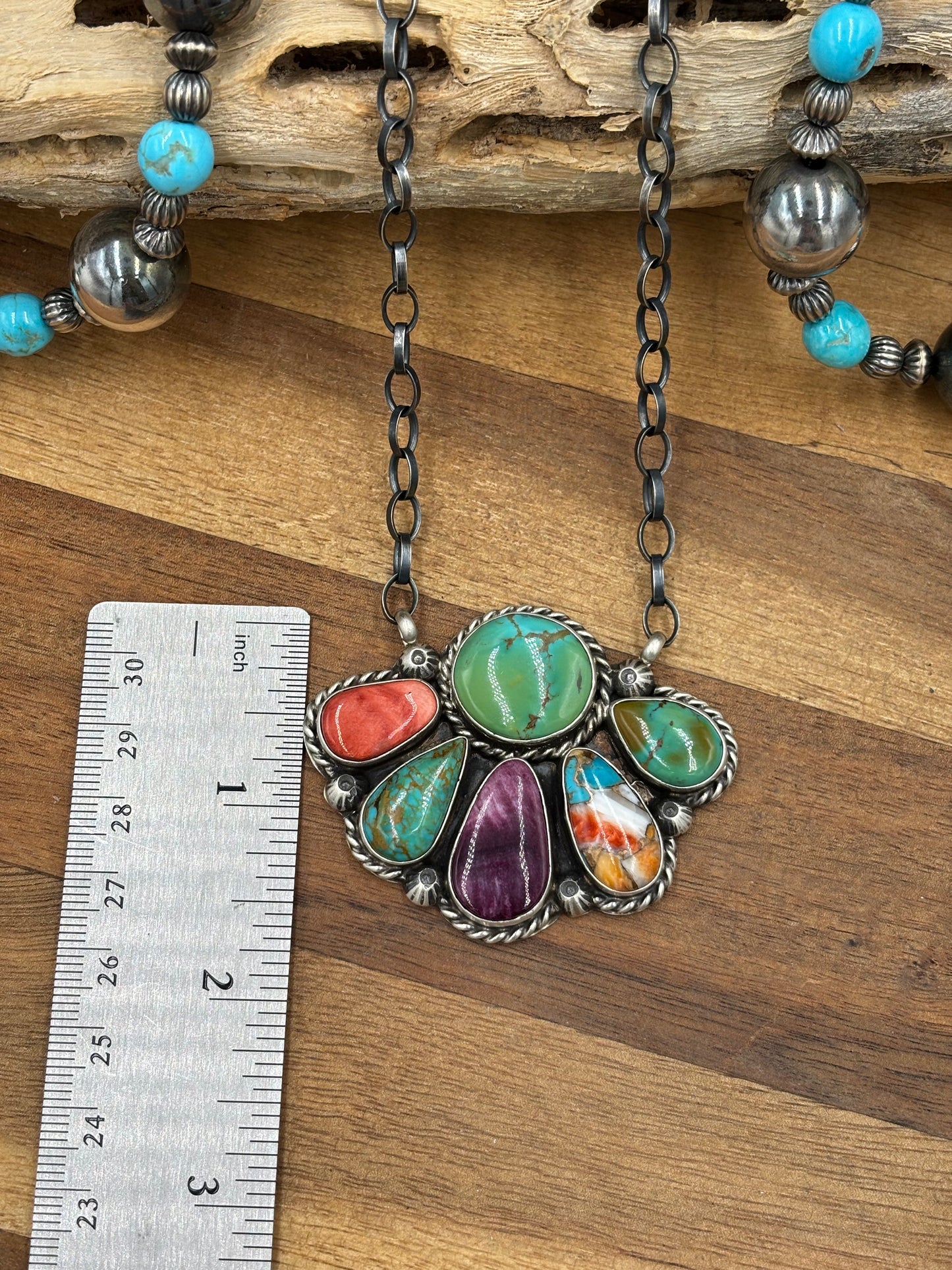 Mixed Stone Half Cluster Necklace #3 by Augustine Largo, Navajo