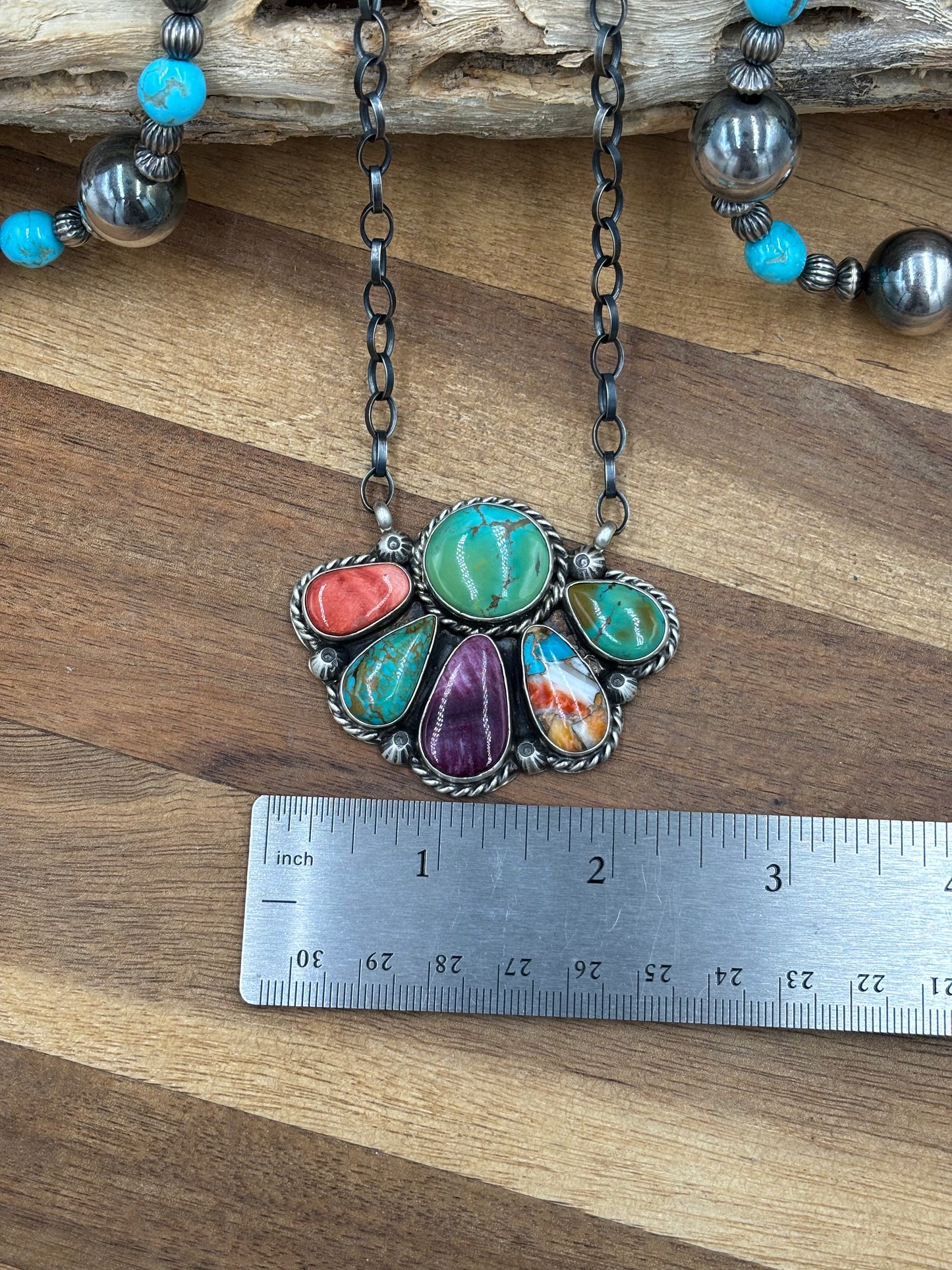 Mixed Stone Half Cluster Necklace #3 by Augustine Largo, Navajo