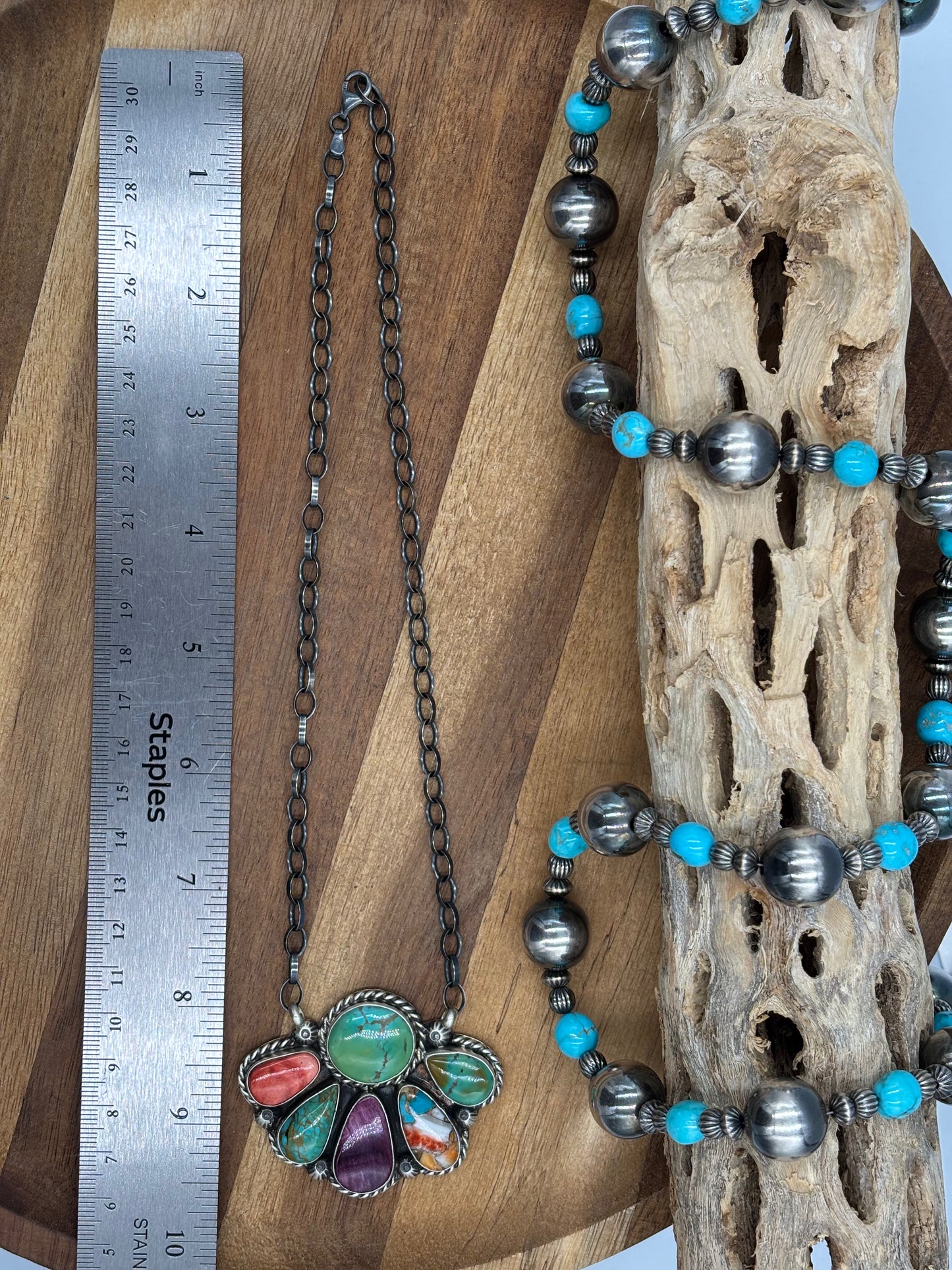 Mixed Stone Half Cluster Necklace #3 by Augustine Largo, Navajo