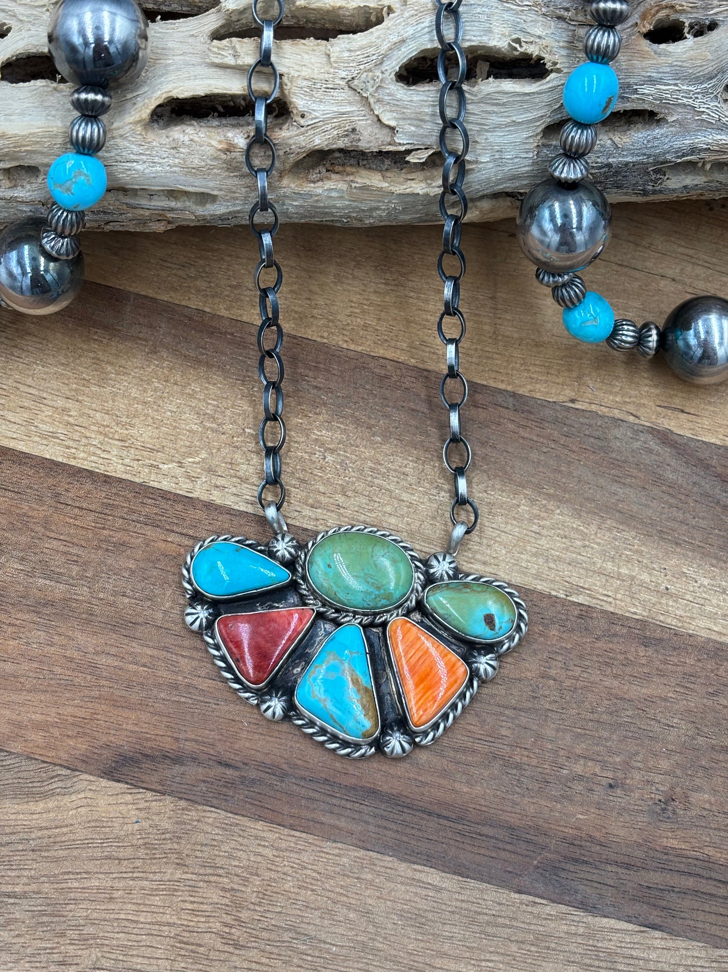 Mixed Stone Half Cluster Necklace #4 by Augustine Largo, Navajo