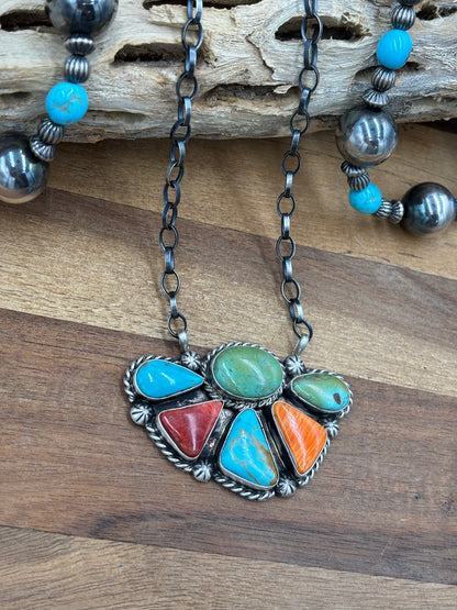 Mixed Stone Half Cluster Necklace #4 by Augustine Largo, Navajo