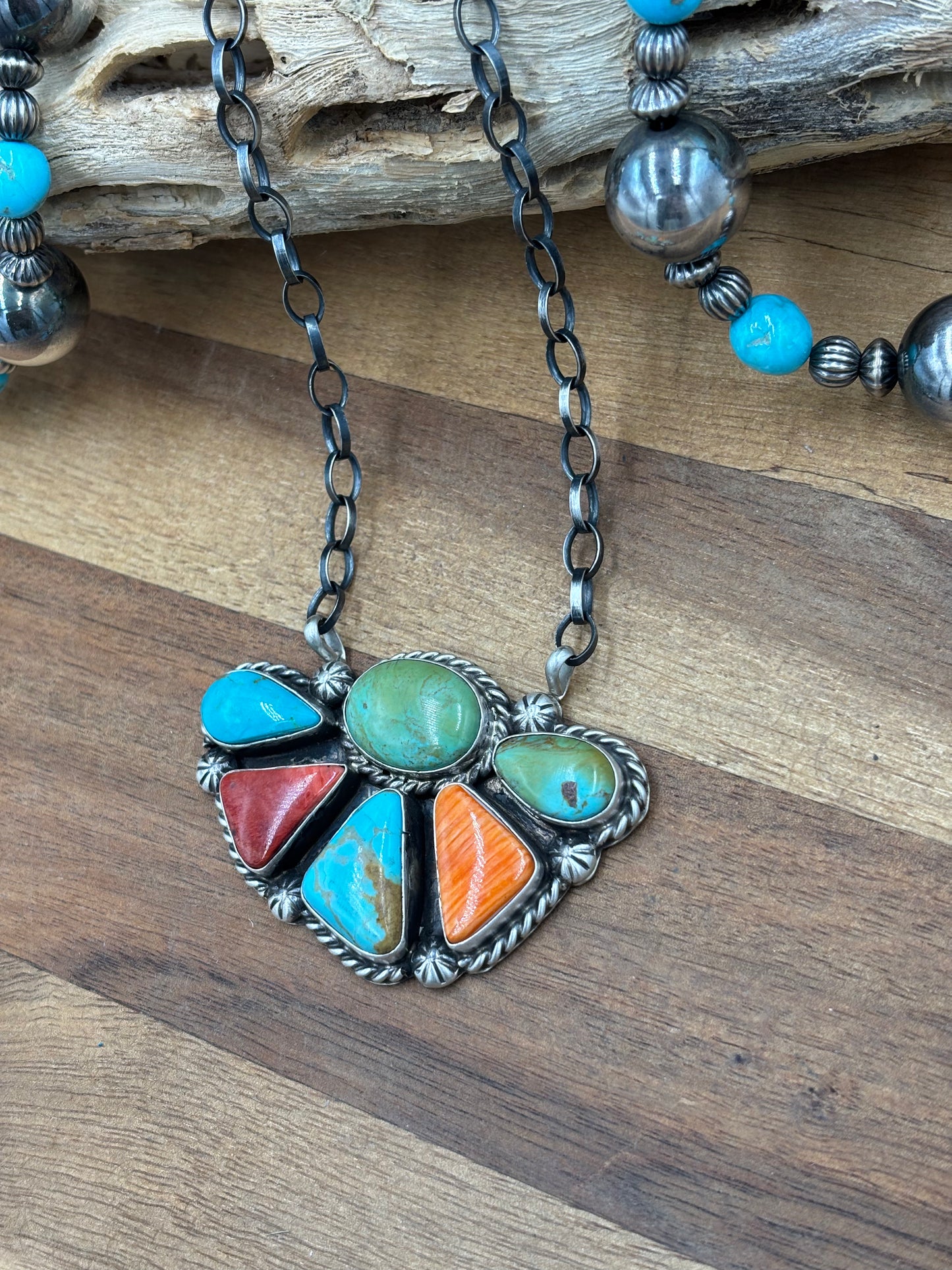 Mixed Stone Half Cluster Necklace #4 by Augustine Largo, Navajo