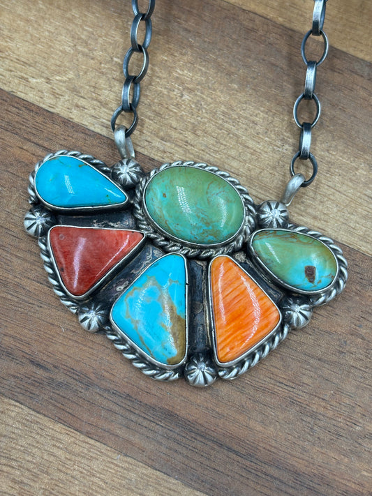 Mixed Stone Half Cluster Necklace #4 by Augustine Largo, Navajo