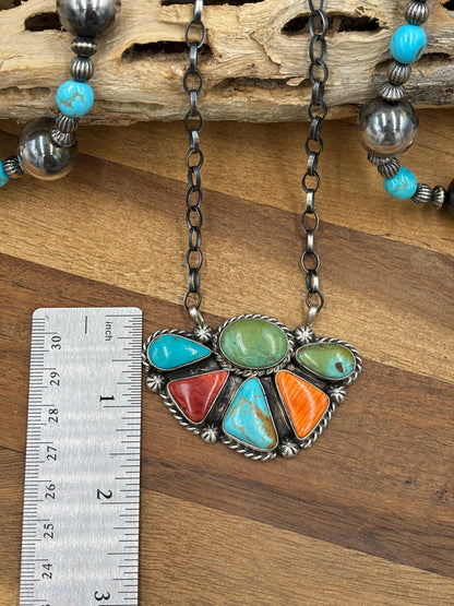 Mixed Stone Half Cluster Necklace #4 by Augustine Largo, Navajo