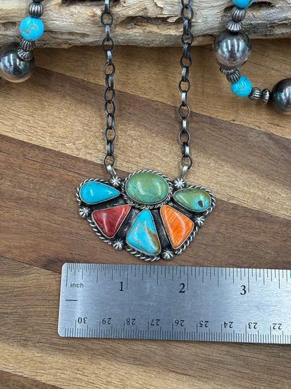 Mixed Stone Half Cluster Necklace #4 by Augustine Largo, Navajo