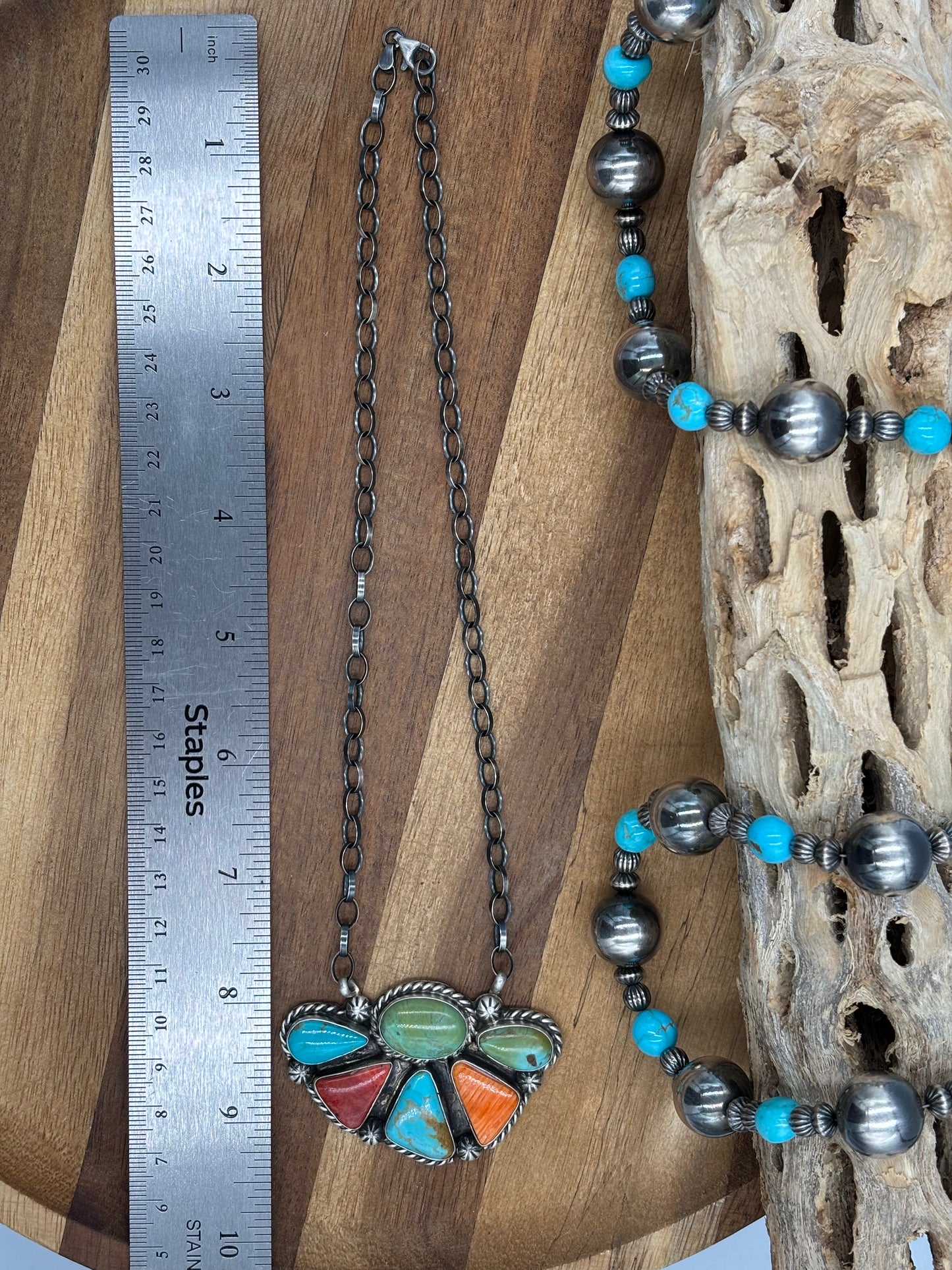 Mixed Stone Half Cluster Necklace #4 by Augustine Largo, Navajo