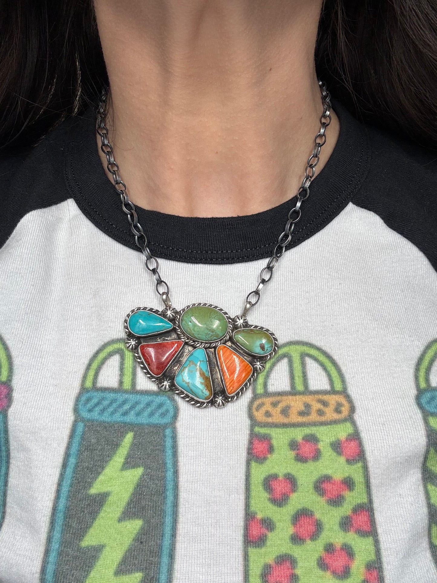 Mixed Stone Half Cluster Necklace #4 by Augustine Largo, Navajo