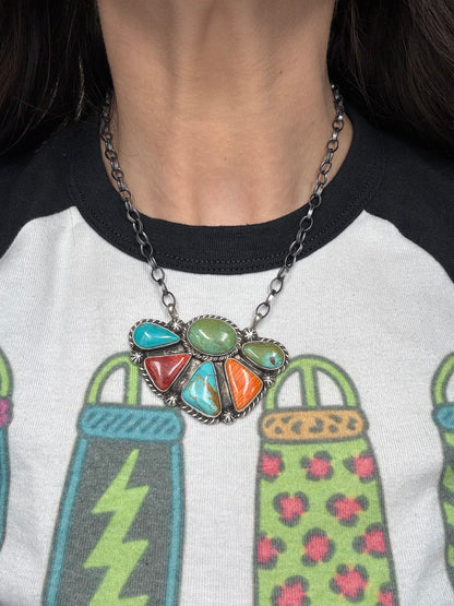 Mixed Stone Half Cluster Necklace #4 by Augustine Largo, Navajo