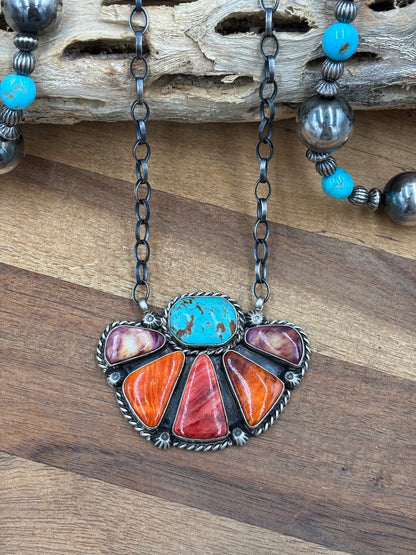 Mixed Stone Half Cluster Necklace #5 by Augustine Largo, Navajo