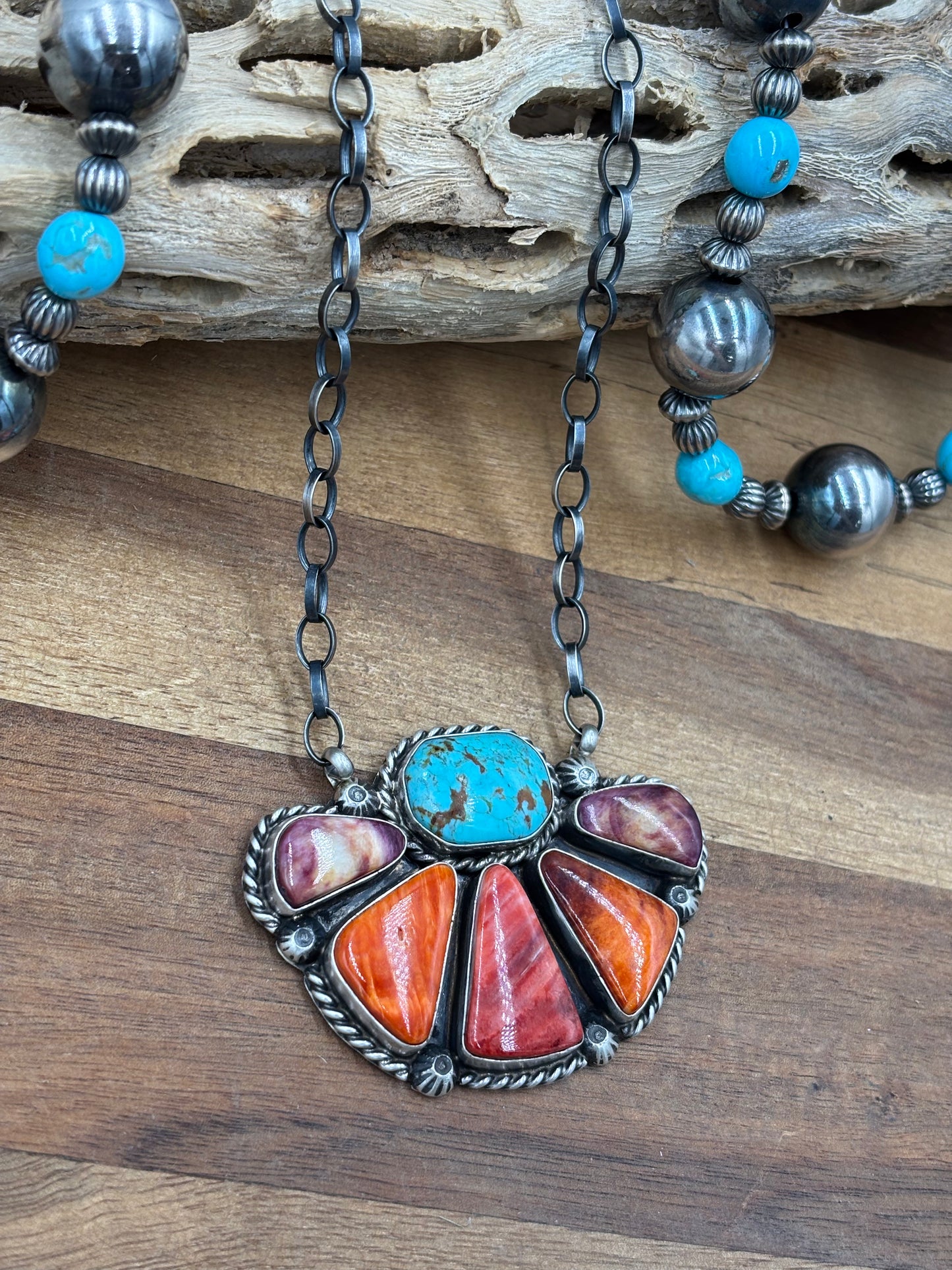 Mixed Stone Half Cluster Necklace #5 by Augustine Largo, Navajo