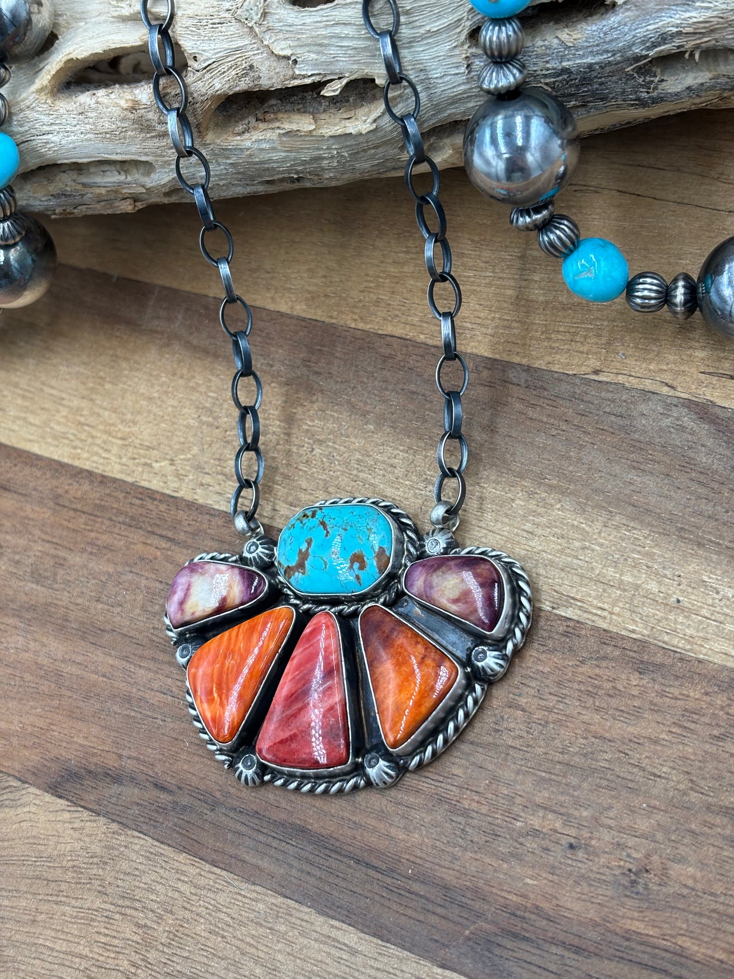 Mixed Stone Half Cluster Necklace #5 by Augustine Largo, Navajo