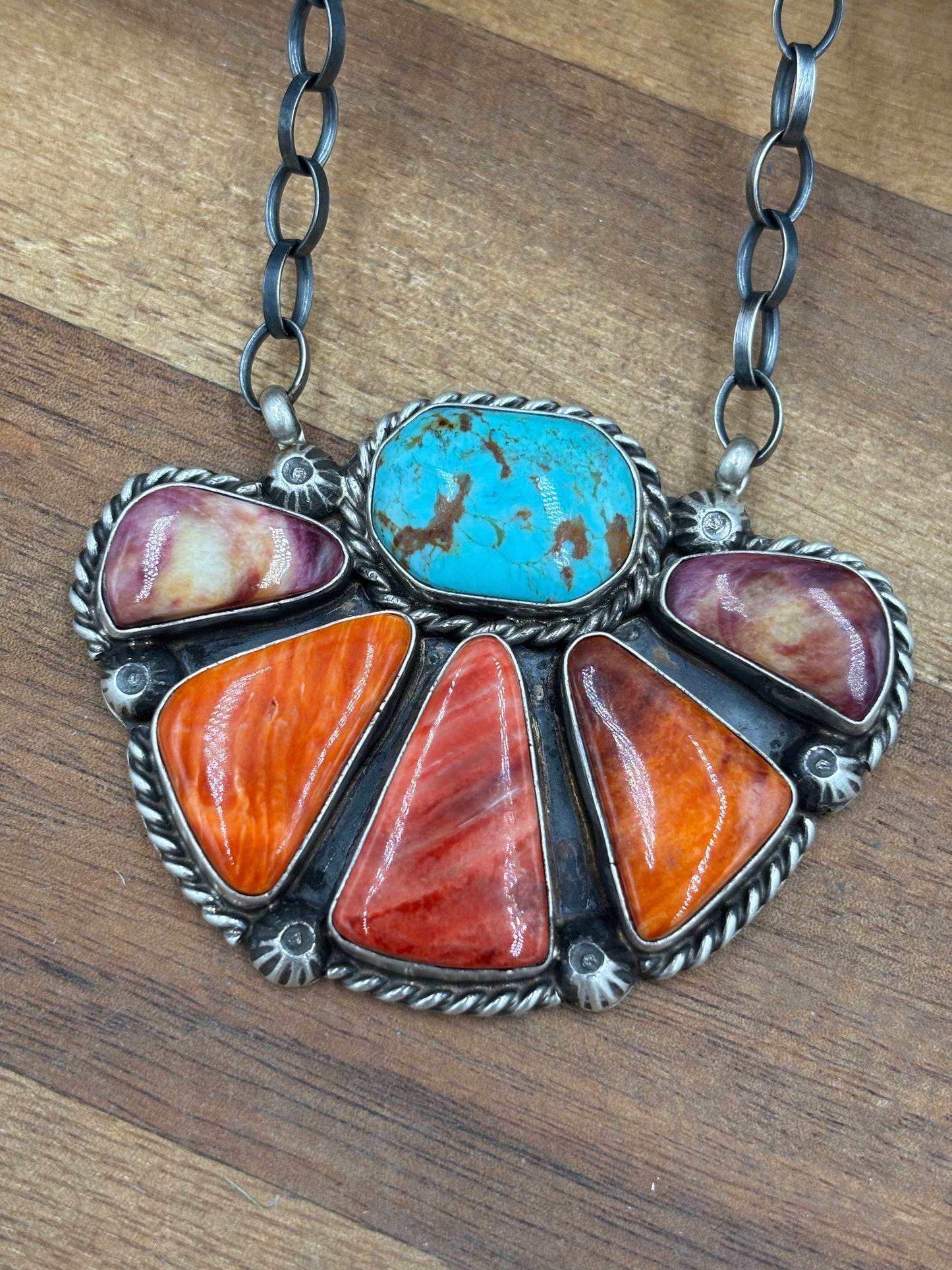 Mixed Stone Half Cluster Necklace #5 by Augustine Largo, Navajo