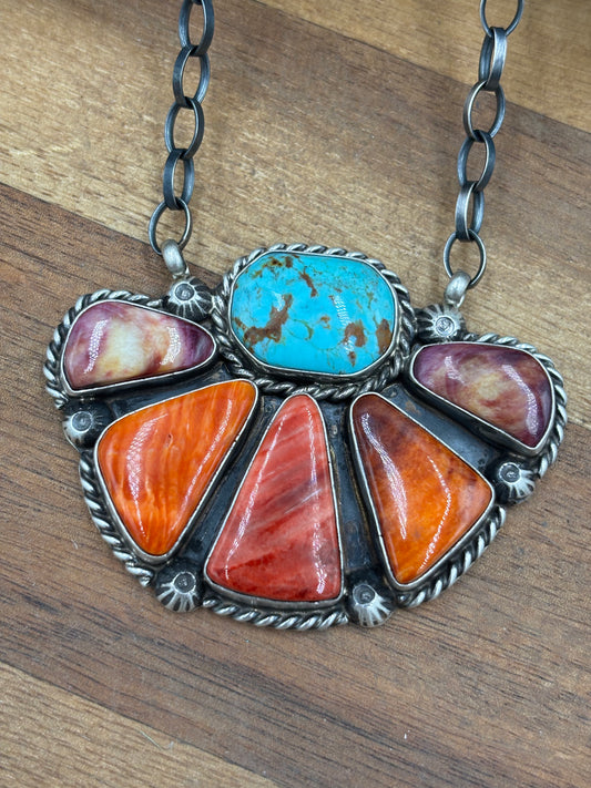 Mixed Stone Half Cluster Necklace #5 by Augustine Largo, Navajo