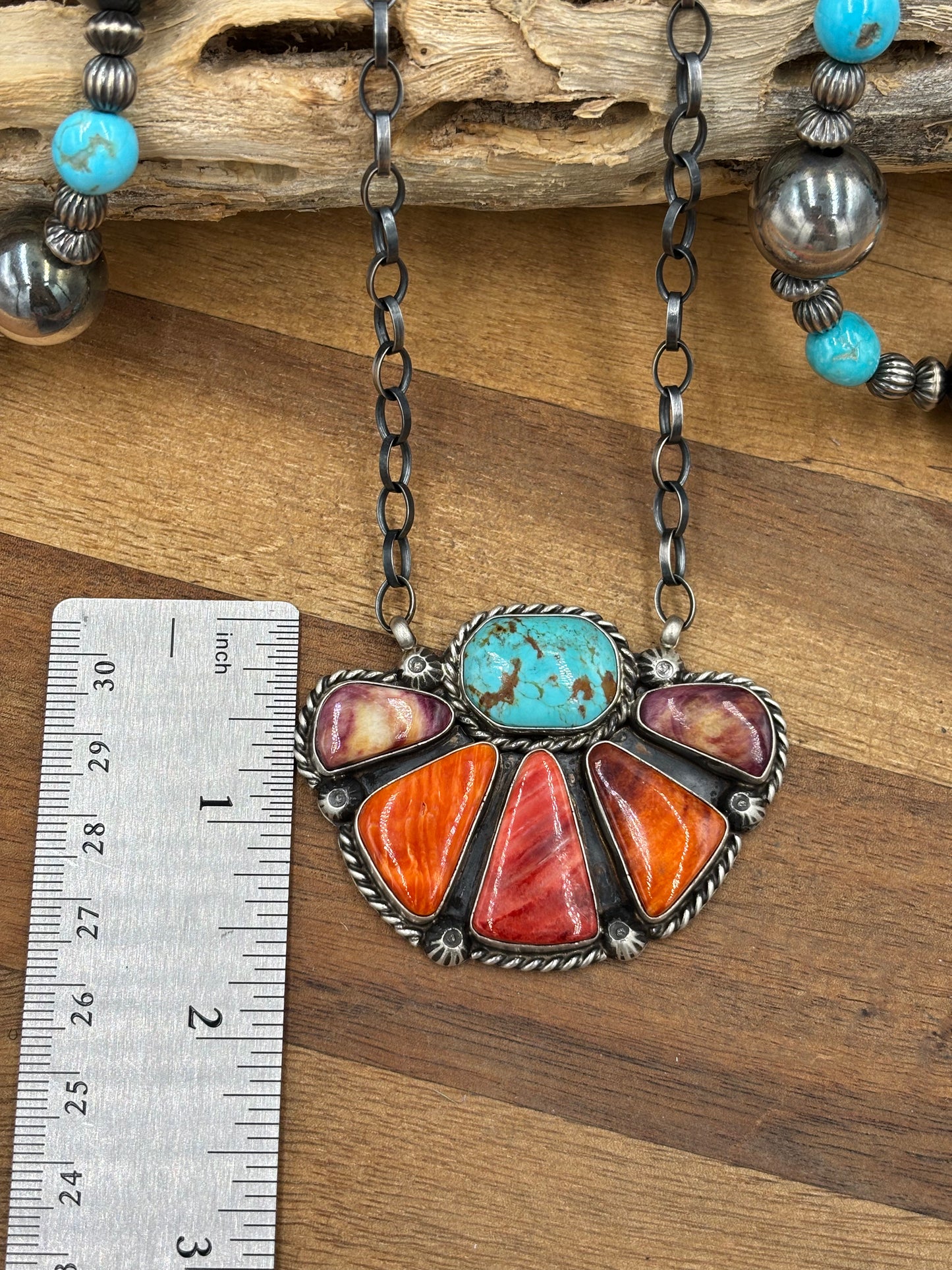 Mixed Stone Half Cluster Necklace #5 by Augustine Largo, Navajo