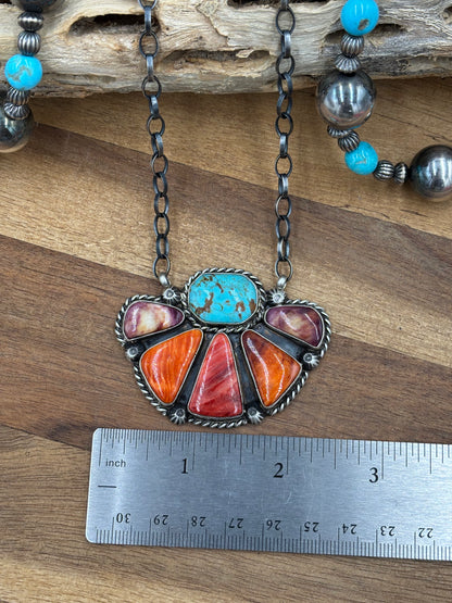 Mixed Stone Half Cluster Necklace #5 by Augustine Largo, Navajo