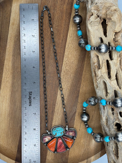 Mixed Stone Half Cluster Necklace #5 by Augustine Largo, Navajo