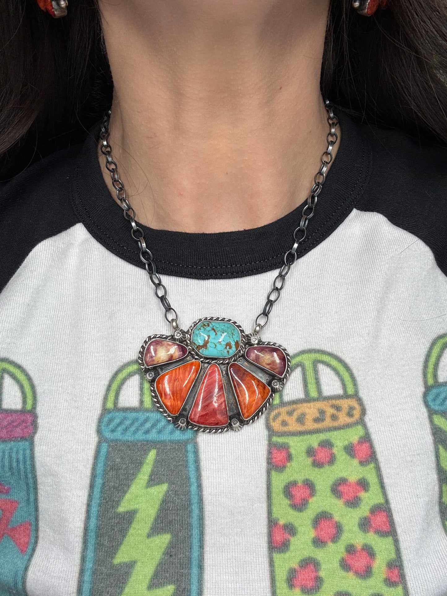 Mixed Stone Half Cluster Necklace #5 by Augustine Largo, Navajo