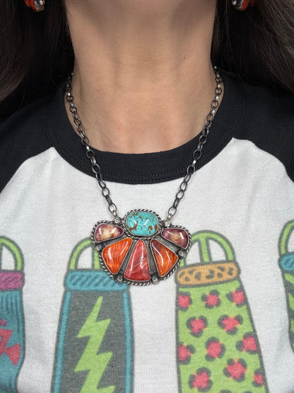 Mixed Stone Half Cluster Necklace #5 by Augustine Largo, Navajo