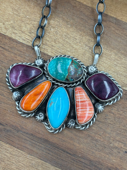 Mixed Stone Half Cluster Necklace #6 by Augustine Largo, Navajo
