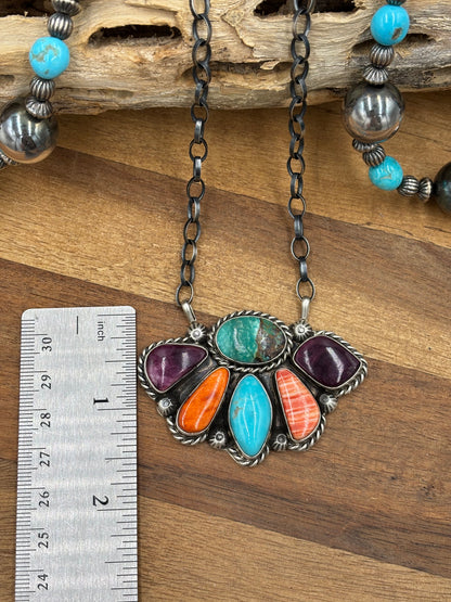 Mixed Stone Half Cluster Necklace #6 by Augustine Largo, Navajo