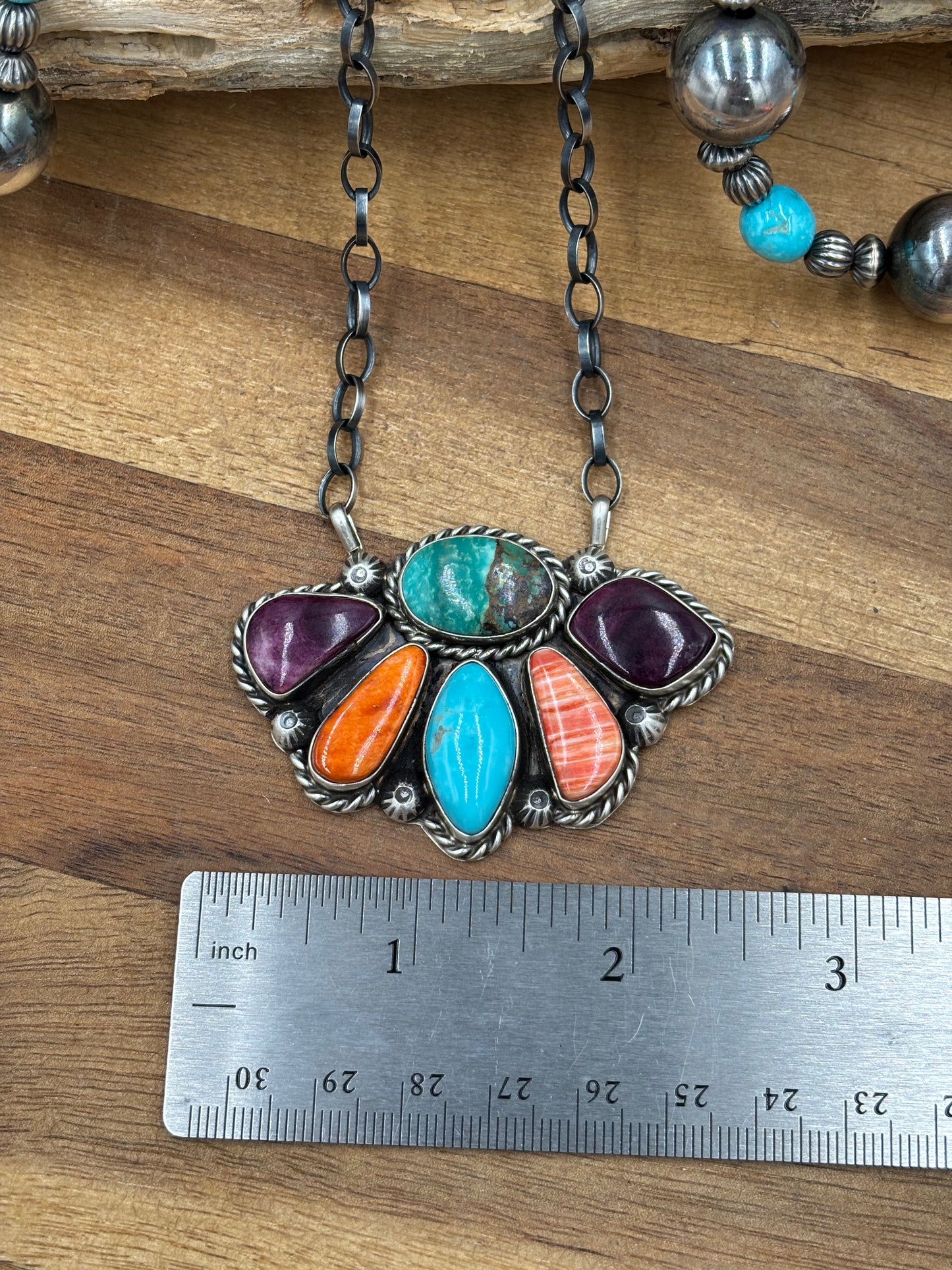 Mixed Stone Half Cluster Necklace #6 by Augustine Largo, Navajo