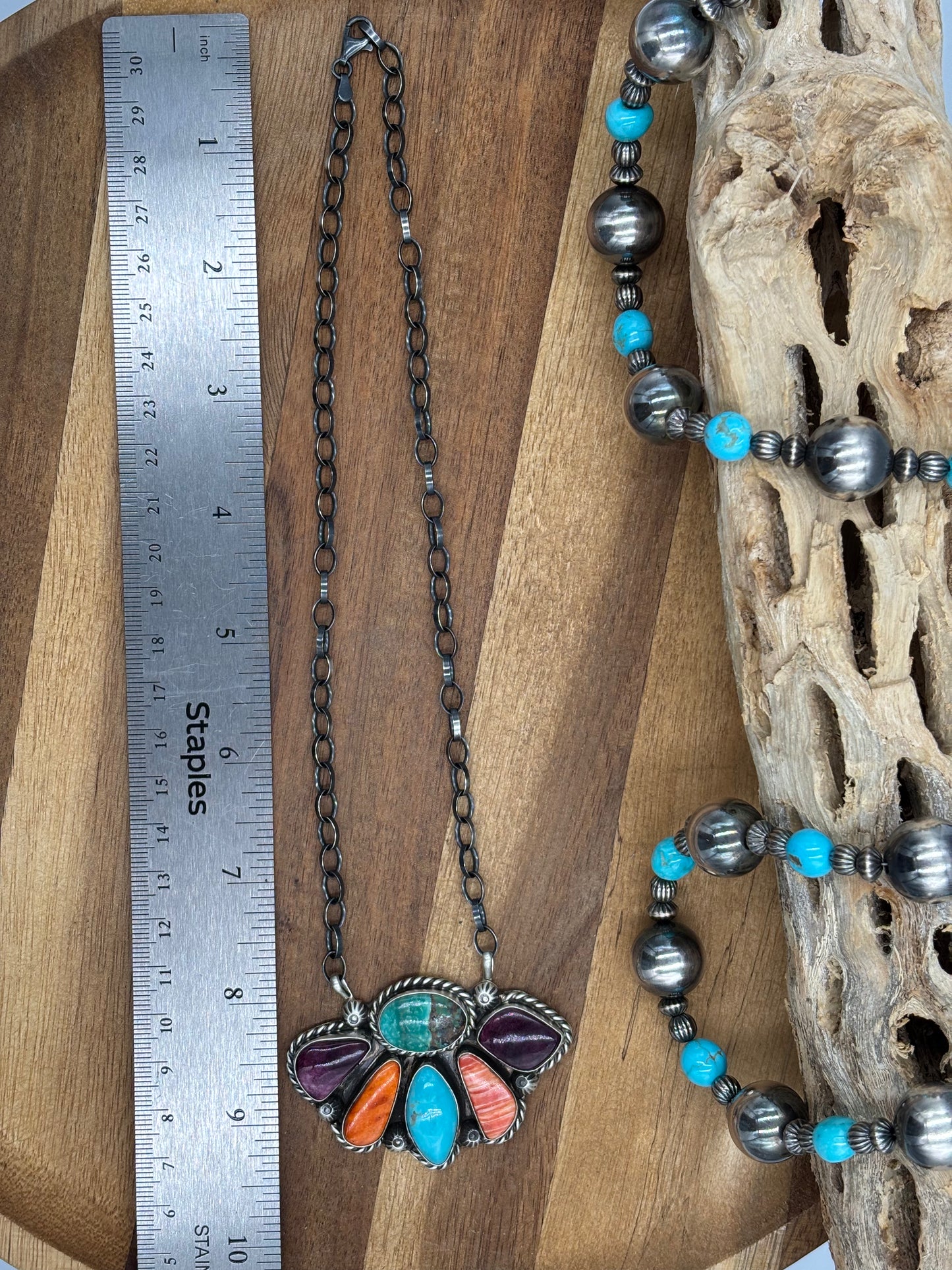 Mixed Stone Half Cluster Necklace #6 by Augustine Largo, Navajo