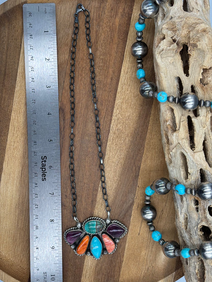 Mixed Stone Half Cluster Necklace #6 by Augustine Largo, Navajo