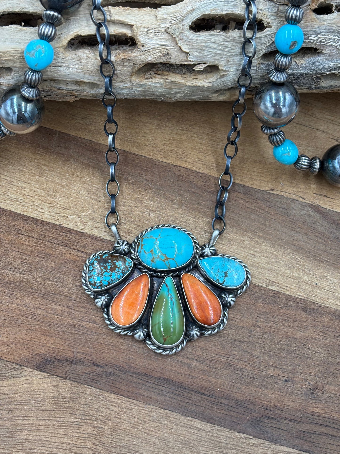 Mixed Stone Half Cluster Necklace #7 by Augustine Largo, Navajo