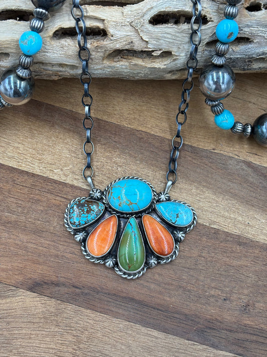 Mixed Stone Half Cluster Necklace #7 by Augustine Largo, Navajo