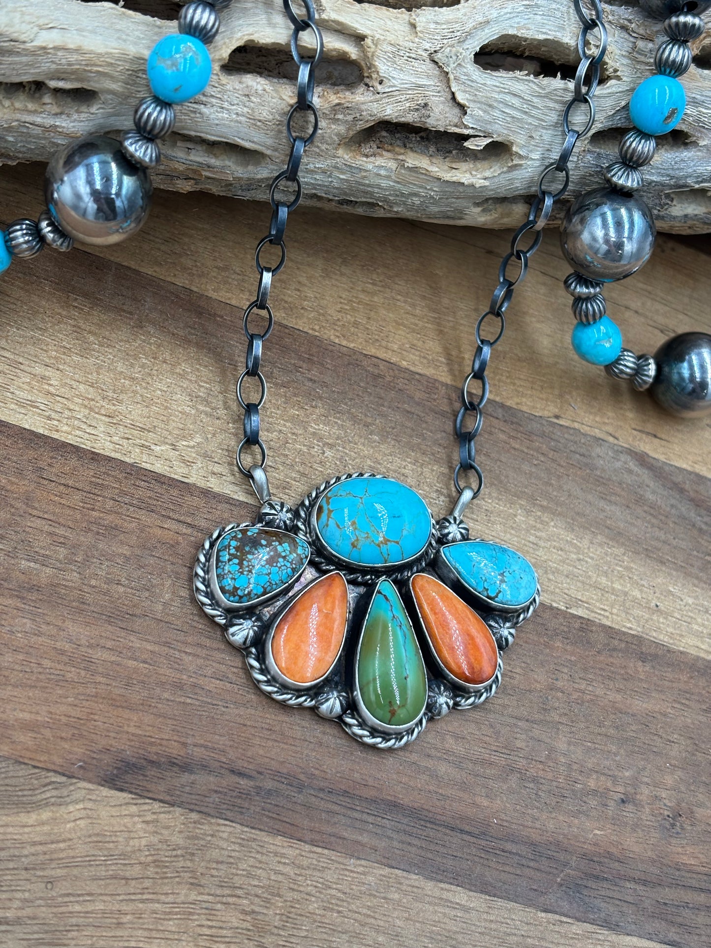 Mixed Stone Half Cluster Necklace #7 by Augustine Largo, Navajo