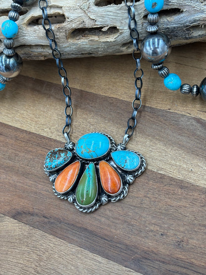 Mixed Stone Half Cluster Necklace #7 by Augustine Largo, Navajo