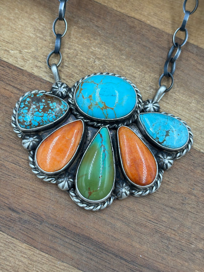 Mixed Stone Half Cluster Necklace #7 by Augustine Largo, Navajo