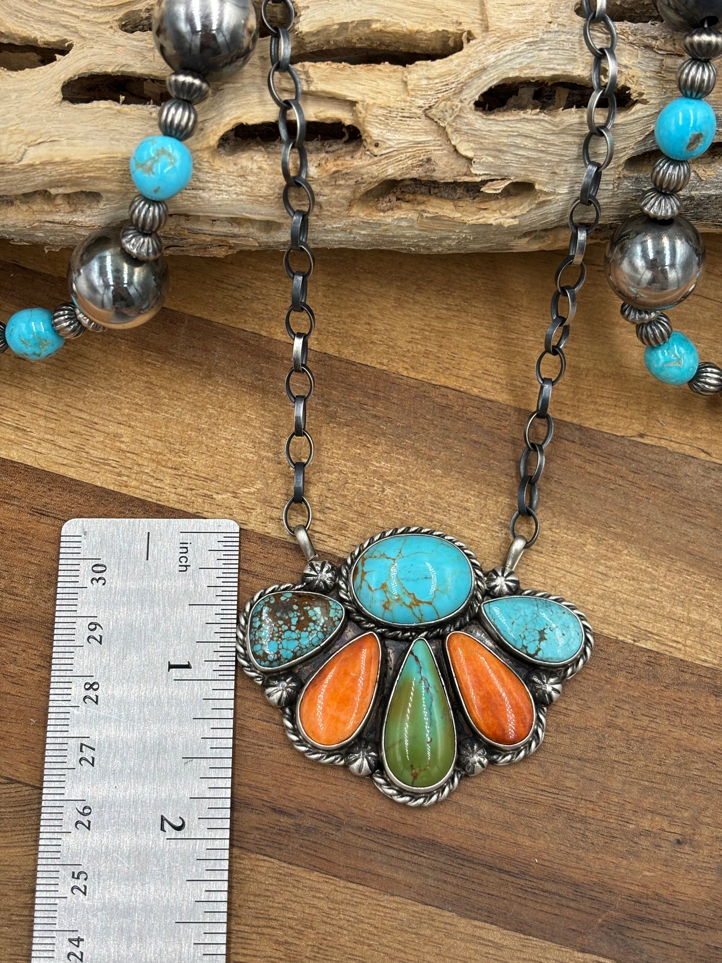 Mixed Stone Half Cluster Necklace #7 by Augustine Largo, Navajo