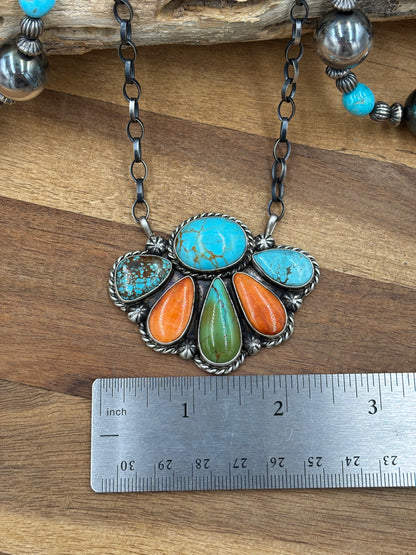 Mixed Stone Half Cluster Necklace #7 by Augustine Largo, Navajo