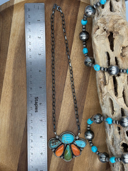 Mixed Stone Half Cluster Necklace #7 by Augustine Largo, Navajo