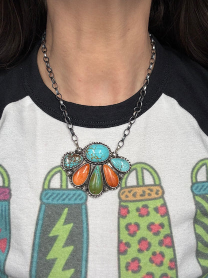 Mixed Stone Half Cluster Necklace #7 by Augustine Largo, Navajo