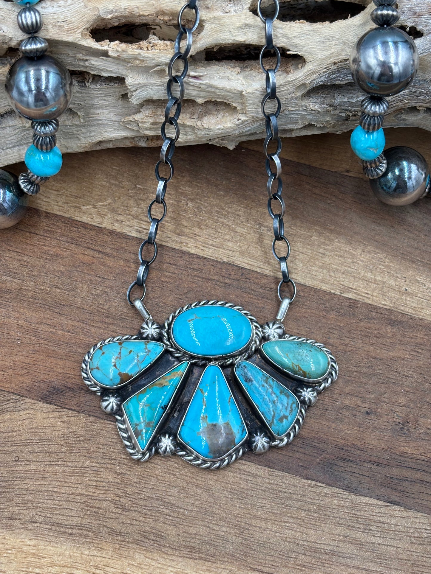 Turquoise Half Cluster Necklace #8 by Augustine Largo, Navajo