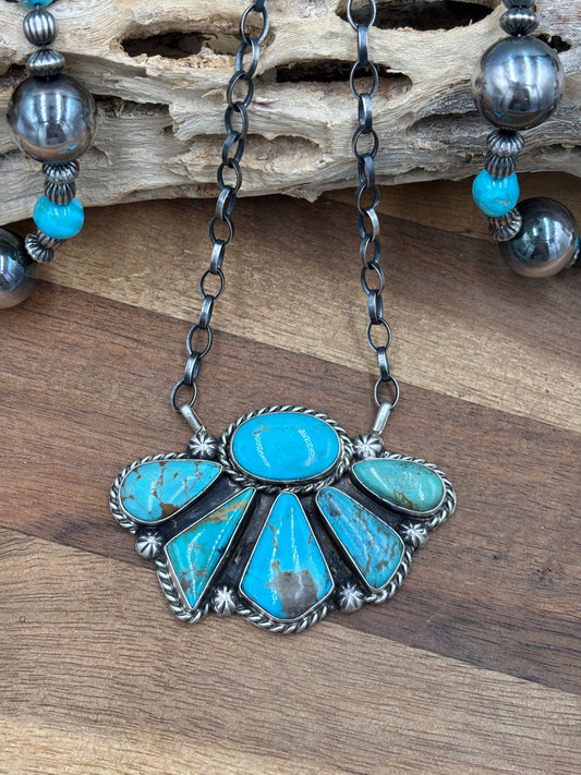 Turquoise Half Cluster Necklace #8 by Augustine Largo, Navajo